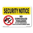 thumbnail image 1 of OSHA SECURITY NOTICE Sign - No Concealed Weapons By City | Aluminum Sign | Protect Your Business, Work Site, Warehouse & Shop Area | Made in the USA, 1 of 6