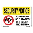 thumbnail image 1 of OSHA SECURITY NOTICE Sign - Possession Of FirearmsProhibited | Aluminum Sign | Protect Your Business, Work Site, Warehouse & Shop Area | Made in the USA, 1 of 6