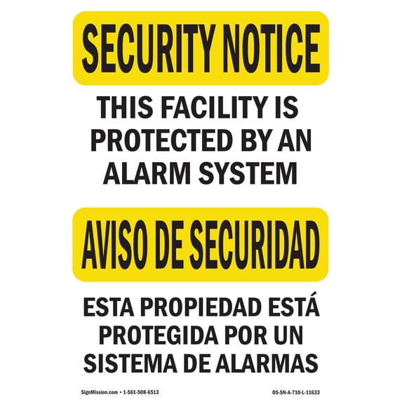 OSHA SECURITY NOTICE Sign - Protected By Alarm Bilingual | Decal | Protect Your Business, Work Site, Warehouse & Shop Area | Made in the USA