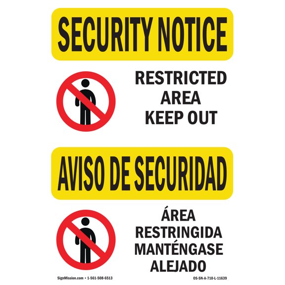 OSHA SECURITY NOTICE Sign - Restricted Area Keep Out | Plastic Sign | Protect Your Business, Construction Site, Warehouse & Shop Area | Made in the USA