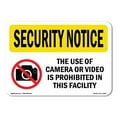 thumbnail image 1 of OSHA SECURITY NOTICE Sign - Use Of Camera Or Video Prohibited | Plastic Sign | Protect Your Business, Work Site, Warehouse & Shop Area | Made in the USA, 1 of 5