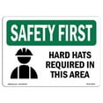 thumbnail image 1 of OSHA Safety First Sign - Hard Hats Required in This Area with Symbol, 1 of 1