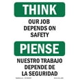 thumbnail image 1 of OSHA THINK Sign - Our Job Depends On Safety Bilingual | Plastic Sign | Protect Your Business, Construction Site, Warehouse & Shop Area | Made in the USA, 1 of 5