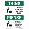 thumbnail image 1 of OSHA THINK Sign - Lift With Your Legs Not Your Back Bilingual | Plastic Sign | Protect Your Business, Work Site, Warehouse & Shop Area | Made in the USA, 1 of 5
