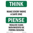 thumbnail image 1 of OSHA THINK Sign - Make Every Move A Safe One Bilingual | Decal | Protect Your Business, Construction Site, Warehouse & Shop Area | Made in the USA, 1 of 5