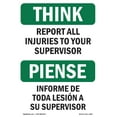 thumbnail image 1 of OSHA THINK Sign - Report All Injuries To Your Supervisor | Decal | Protect Your Business, Work Site, Warehouse & Shop Area | Made in the USA, 1 of 5