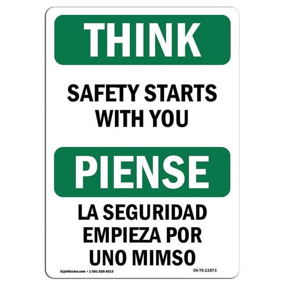 OSHA THINK Sign - Safety Starts With You Bilingual | Aluminum Sign | Protect Your Business, Construction Site, Warehouse & Shop Area | Made in the USA