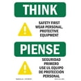 thumbnail image 1 of OSHA THINK Sign - Wear PPE Symbol Bilingual | Decal | Protect Your Business, Construction Site, Warehouse & Shop Area | Made in the USA, 1 of 5
