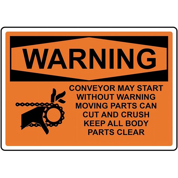 OSHA WARNING CONVEYOR MAY START WITHOUT WARNING Sign - 12×8 Inches, Metal Tin with Symbol, Workplace Safety Decor