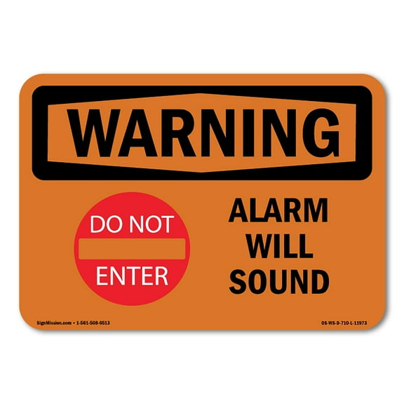 OSHA WARNING Sign - Alarm Will Sound With Symbol | Plastic Sign | Protect Your Business, Construction Site, Warehouse & Shop Area | Made in the USA