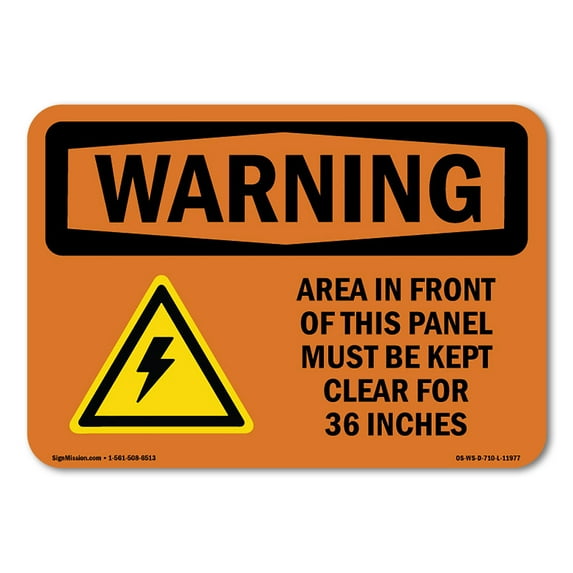 OSHA WARNING Sign - Area In Front Of This Panel With Symbol | Plastic Sign | Protect Your Business, Work Site, Warehouse & Shop Area | Made in the USA