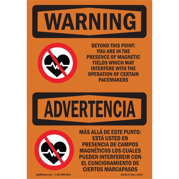 OSHA WARNING Sign - Beyond This Point Magnetic Fields Bilingual | Plastic Sign | Protect Your Business, Work Site, Warehouse & Shop Area |Â Made in the USA