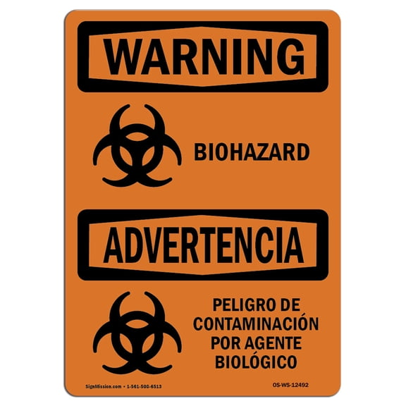 OSHA WARNING Sign - Biohazard Bilingual | Decal | Protect Your Business, Construction Site, Warehouse & Shop Area | Made in the USA