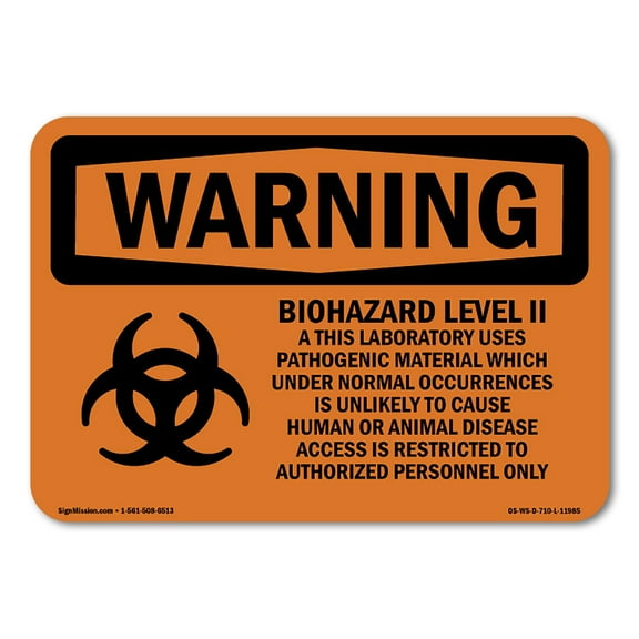 OSHA WARNING Sign - Biohazard Level II This Laboratory With Symbol | Plastic Sign | Protect Your Business, Work Site, Warehouse | Made in the USA