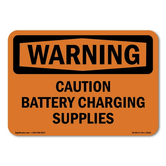 OSHA WARNING Sign - Caution Battery Charging Supplies | Plastic Sign | Protect Your Business, Construction Site, Warehouse & Shop Area | Made in the USA
