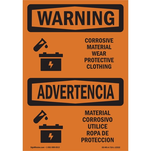 OSHA WARNING Sign - Corrosive Material Bilingual | Decal | Protect Your Business, Construction Site, Warehouse & Shop Area | Made in the USA