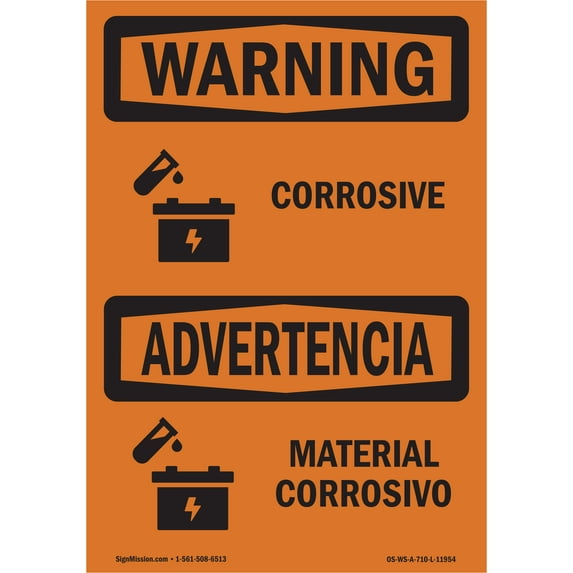 OSHA WARNING Sign - Corrosive - Material Corrosivo | Plastic Sign | Protect Your Business, Construction Site, Warehouse & Shop Area | Made in the USA