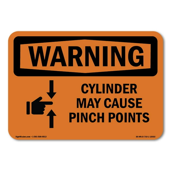 OSHA WARNING Sign - Cylinder May Cause Pinch Points With Symbol | Plastic Sign | Protect Your Business, Work Site, Warehouse & Shop Area | Made in the USA