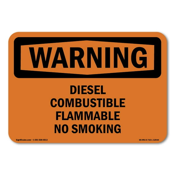 OSHA WARNING Sign - Diesel Combustible Flammable No Smoking | Plastic Sign | Protect Your Business, Work Site, Warehouse & Shop Area | Made in the USA