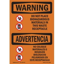 OSHA WARNING Sign - Do Not Place Biohazard Bilingual | Decal | Protect Your Business, Construction Site, Warehouse & Shop Area | Made in the USA