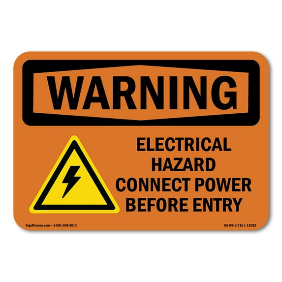 OSHA WARNING Sign - Electrical Hazard Disconnect With Symbol | Decal | Protect Your Business, Work Site, Warehouse & Shop Area | Made in the USA