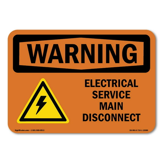 OSHA WARNING Sign - Electrical Service Main Disconnect With Symbol | Decal | Protect Your Business, Work Site, Warehouse | Made in the USA