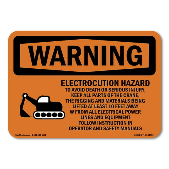 OSHA WARNING Sign - Electrocution Hazard Crane | Plastic Sign | Protect Your Business, Construction Site, Warehouse & Shop Area | Made in the USA
