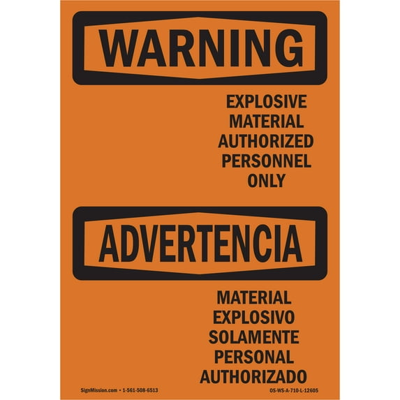 OSHA WARNING Sign - Explosive Material Bilingual | Decal | Protect Your Business, Construction Site, Warehouse & Shop Area | Made in the USA
