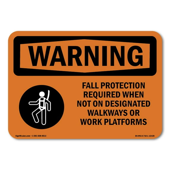 OSHA WARNING Sign - Fall Protection Required When With Symbol | Plastic Sign | Protect Your Business, Work Site, Warehouse & Shop Area | Made in the USA