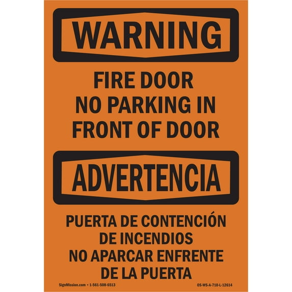 OSHA WARNING Sign - Fire Door No Parking Bilingual | Decal | Protect Your Business, Construction Site, Warehouse & Shop Area | Made in the USA