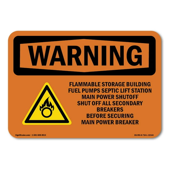 OSHA WARNING Sign - Flammable Storage Building Fuel With Symbol | Decal | Protect Your Business, Work Site, Warehouse & Shop Area | Made in the USA
