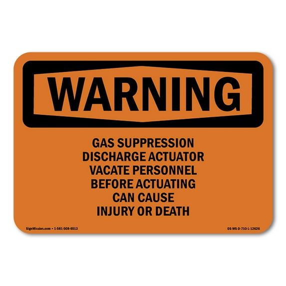 OSHA WARNING Sign - Gas Suppression Discharge Actuator | Plastic Sign | Protect Your Business, Construction Site, Warehouse & Shop Area | Made in the USA
