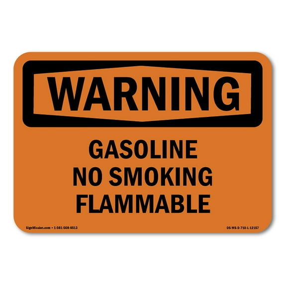 OSHA WARNING Sign - Gasoline No Smoking Flammable | Plastic Sign | Protect Your Business, Construction Site, Warehouse & Shop Area | Made in the USA