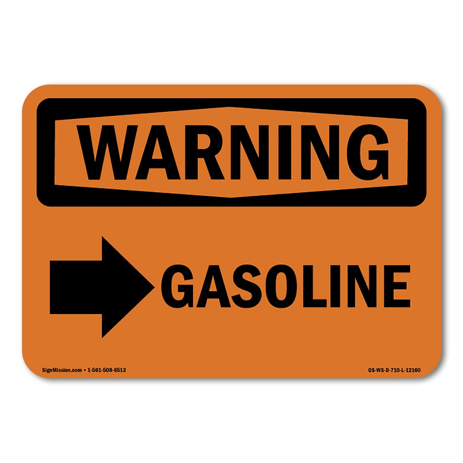 OSHA WARNING Sign - Gasoline [Right Arrow] With Symbol | Aluminum Sign ...