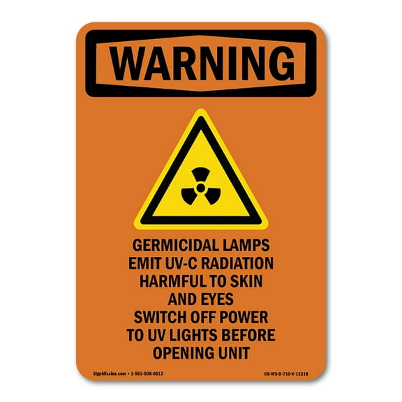 OSHA WARNING Sign - Germicidal Lamps Emit With Symbol | Peel And Stick Wall Graphic | Protect your Business, Class Room, Office & Interior Surroundings | Made in the USA