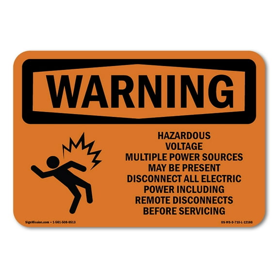 OSHA WARNING Sign - Hazardous Voltage Multiple Power With Symbol | Decal | Protect Your Business, Work Site, Warehouse & Shop Area | Made in the USA