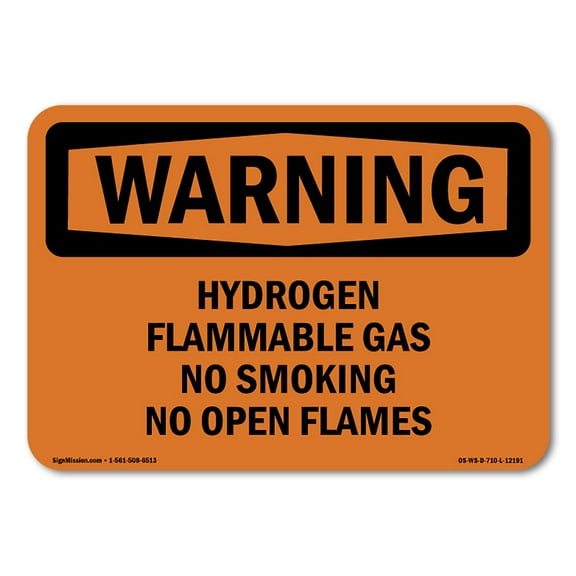 OSHA WARNING Sign - Hydrogen Flammable Gas No Smoking No Open Flames | Plastic Sign | Protect Your Business, Work Site, Warehouse | Made in the USA