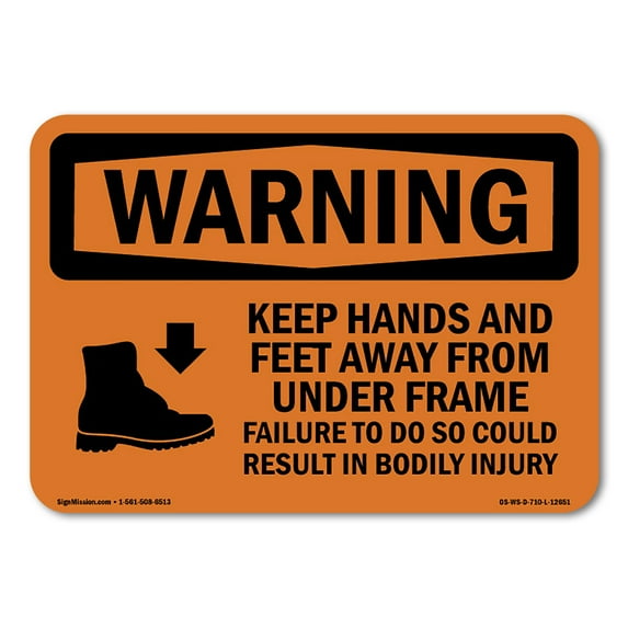 OSHA WARNING Sign - Keep Hands Feet Away Failure Bodily Injury | Decal | Protect Your Business, Work Site, Warehouse & Shop Area | Made in the USA