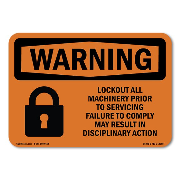 OSHA WARNING Sign - Lockout All Machinery Prior To Servicing | Decal | Protect Your Business, Work Site, Warehouse & Shop Area | Made in the USA
