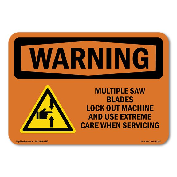 OSHA WARNING Sign - Multiple Saw Blades Lock Out With Symbol | Plastic Sign | Protect Your Business, Work Site, Warehouse & Shop Area | Made in the USA