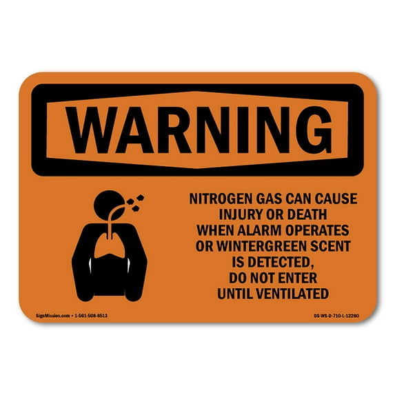 OSHA WARNING Sign - Nitrogen Gas Can Cause Injury With Symbol | Aluminum Sign | Protect Your Business, Work Site, Warehouse & Shop Area | Made in the USA