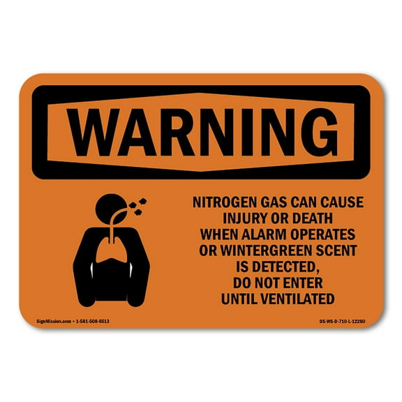 OSHA WARNING Sign - Nitrogen Gas Can Cause Injury With Symbol | Plastic Sign | Protect Your Business, Work Site, Warehouse & Shop Area | Made in the USA