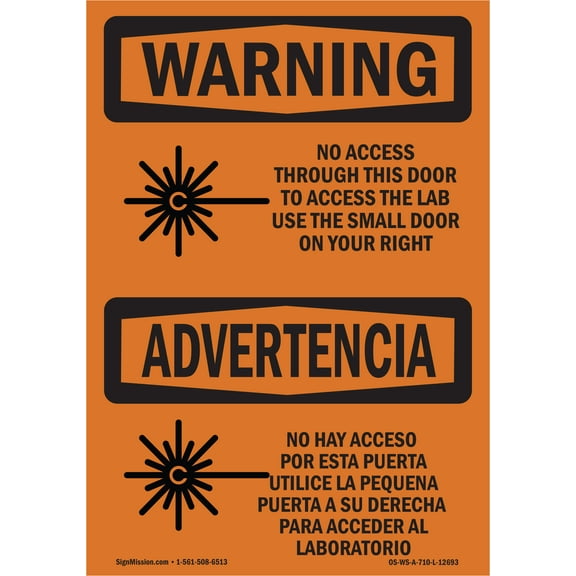 OSHA WARNING Sign - No Access Through This Door Bilingual | Plastic Sign | Protect Your Business, Work Site, Warehouse & Shop Area | Made in the USA