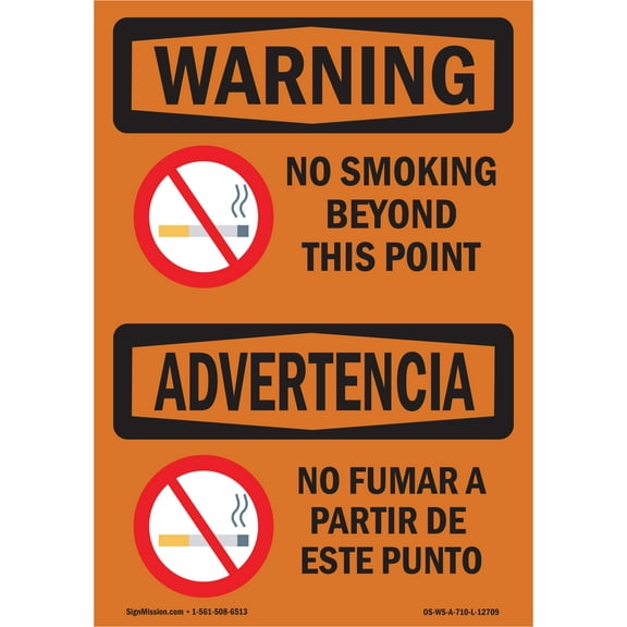 OSHA WARNING Sign - No Smoking Beyond This Point Bilingual | Plastic Sign | Protect Your Business, Work Site, Warehouse & Shop Area | Made in the USA