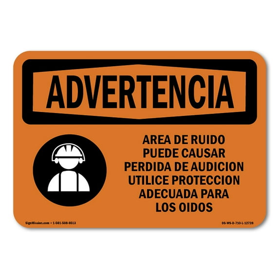 OSHA WARNING Sign - Noise Area Use Ear Protection Spanish | Aluminum Sign | Protect Your Business, Work Site, Warehouse & Shop Area | Made in the USA