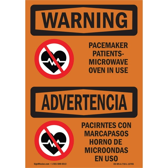 OSHA WARNING Sign - Pacemaker Patients Bilingual | Decal | Protect Your Business, Construction Site, Warehouse & Shop Area | Made in the USA