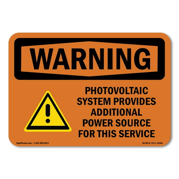 OSHA WARNING Sign - Photovoltaic System Provides With Symbol | Plastic Sign | Protect Your Business, Work Site, Warehouse & Shop Area | Made in the USA
