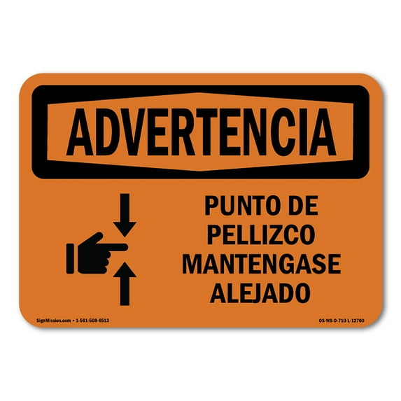 OSHA WARNING Sign - Pinch Point Keep Back Spanish | Decal | Protect Your Business, Construction Site, Warehouse & Shop Area | Made in the USA