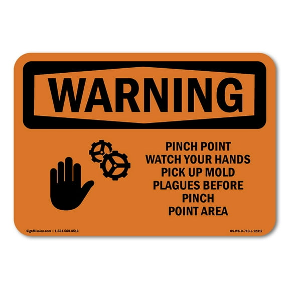 OSHA WARNING Sign - Pinch Point Watch Your Hands With Symbol | Plastic Sign | Protect Your Business, Work Site, Warehouse & Shop Area | Made in the USA