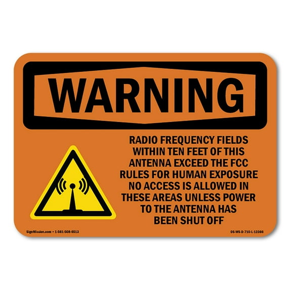 OSHA WARNING Sign - Radio Frequency Fields Within With Symbol | Plastic Sign | Protect Your Business, Work Site, Warehouse & Shop Area | Made in the USA
